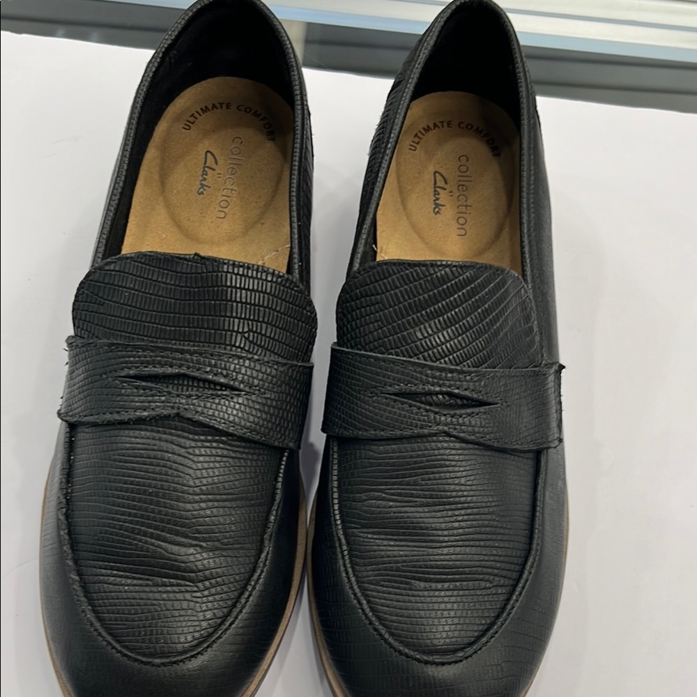 Clarks Black Textured Loafers